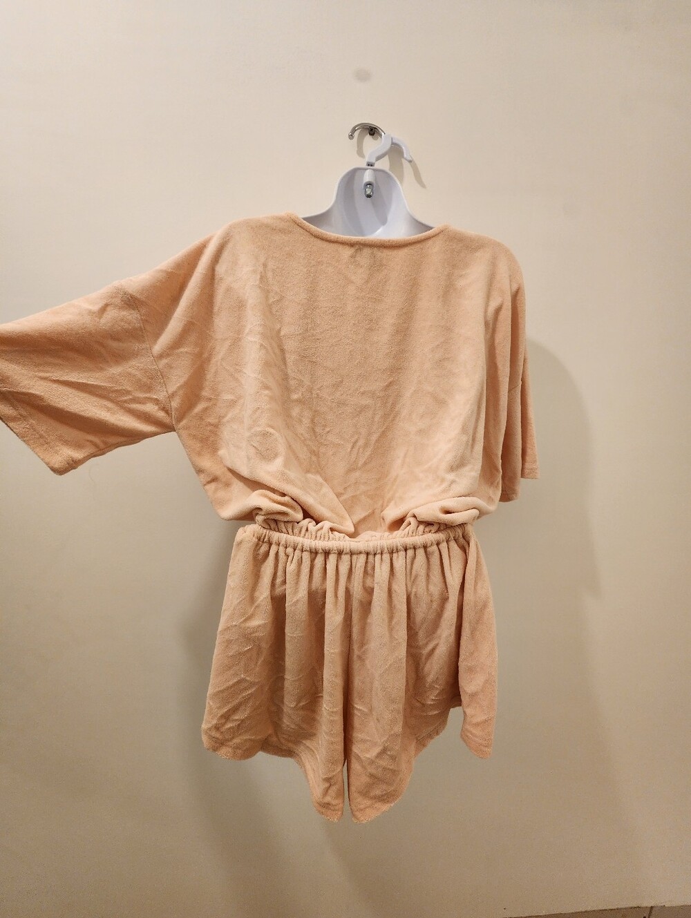 Sabo Skirt Terry Cloth Romper Swim Cover Up Short Sleeve Tie Waist Button Front - Picture 5 of 6
